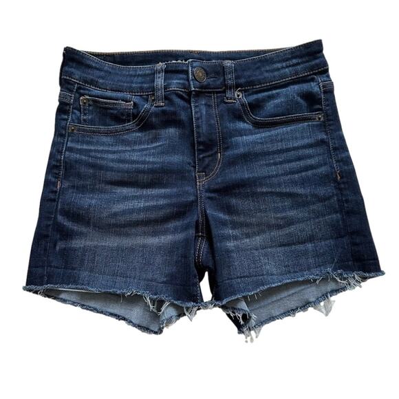 American Eagle Jean Shorts Next Level Stretch Hi Rise Shortie Distressed Size 2 - Picture 1 of 12